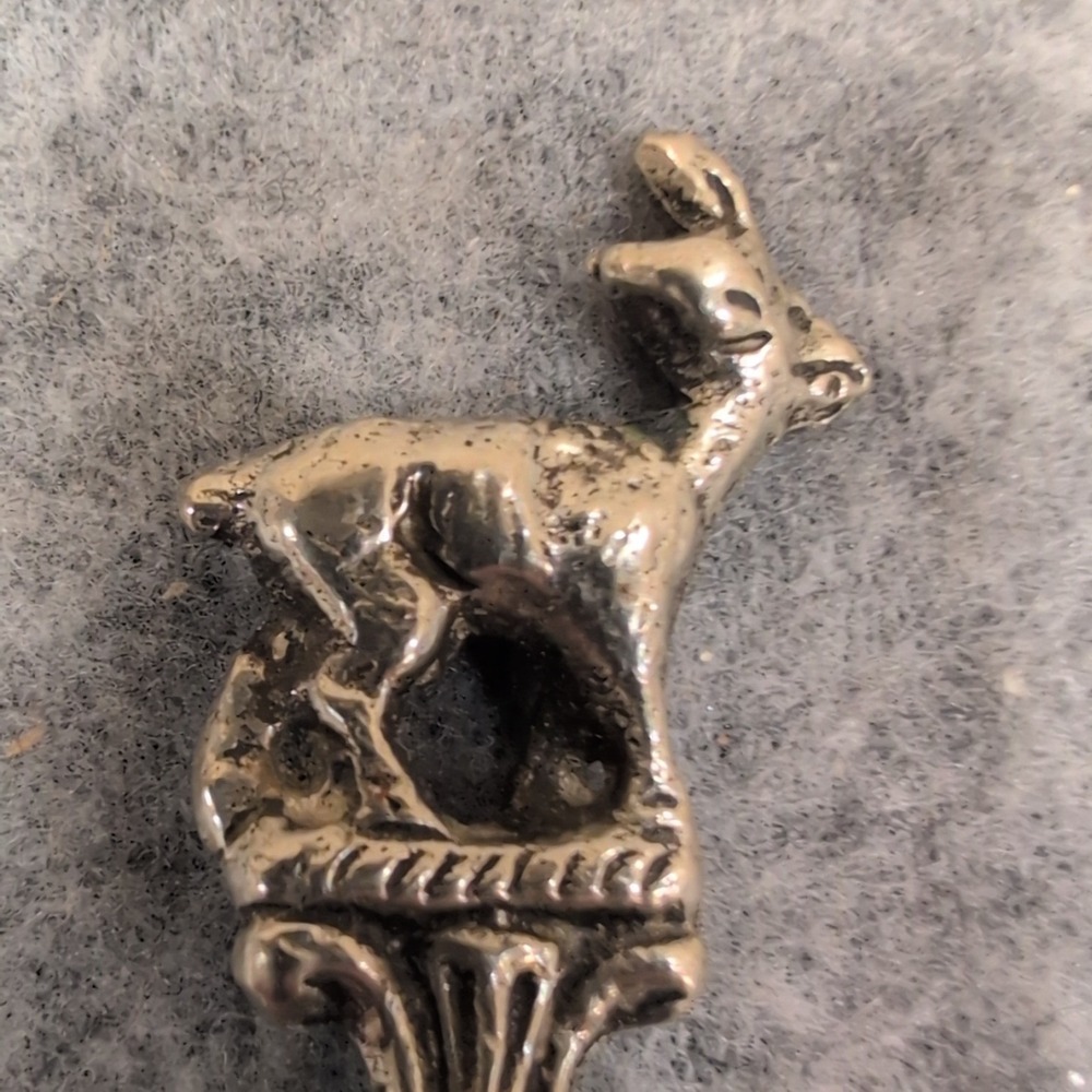 Vintage Figural Deer Souvenir Spoon Bell Shaped Bowl Ornate Silver Tone Metal - Picture 6 of 7